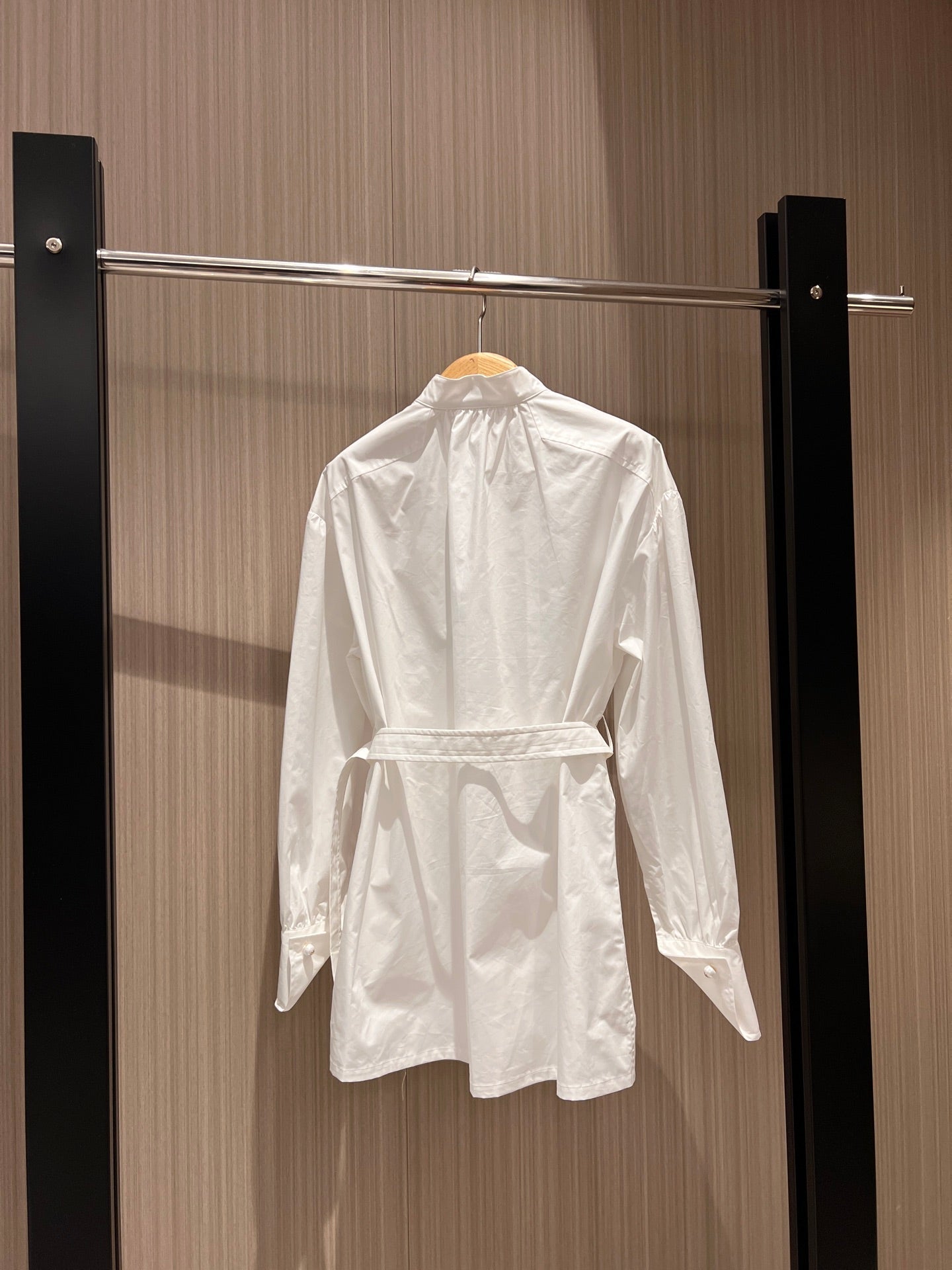 CD Stand-up Collar Long-sleeved Shirt Dress White Cotton