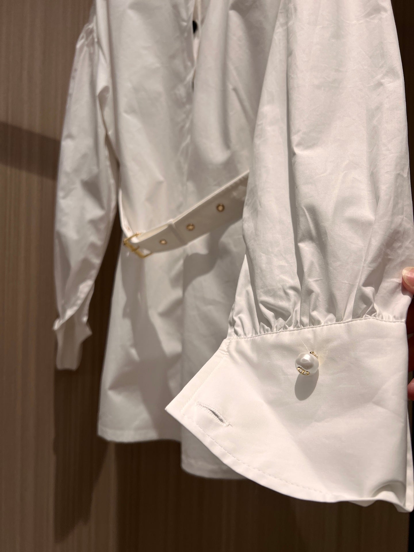 CD Stand-up Collar Long-sleeved Shirt Dress White Cotton