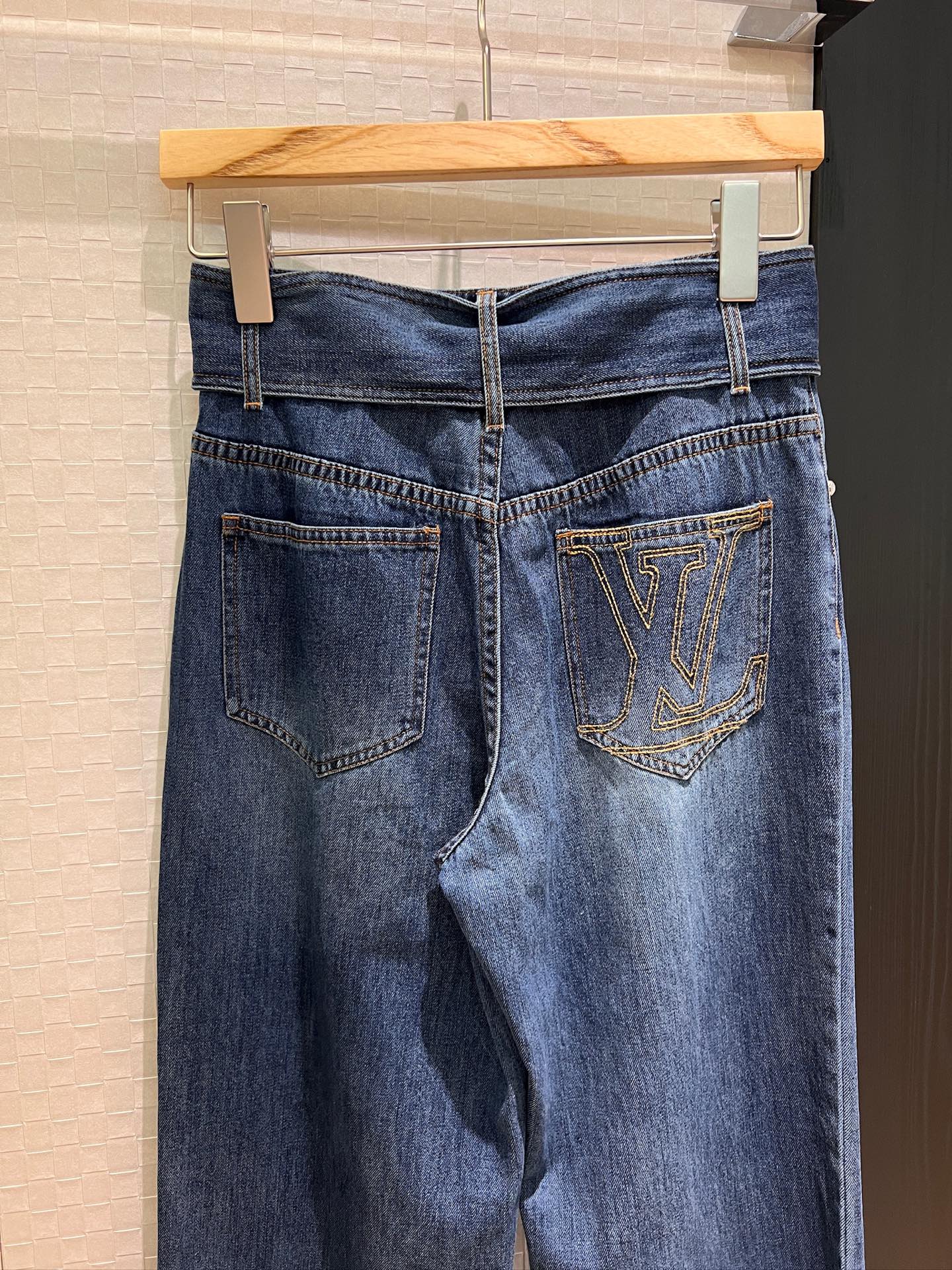 LV Large Belt Decorated Jeans Blue Cotton