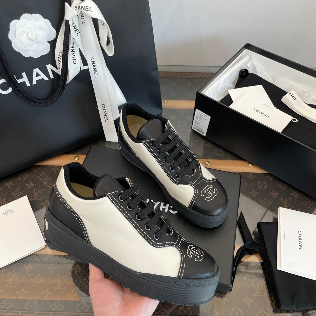 CC Sneaker 40mm In Black Mix White Printed Logo Calfskin 940681