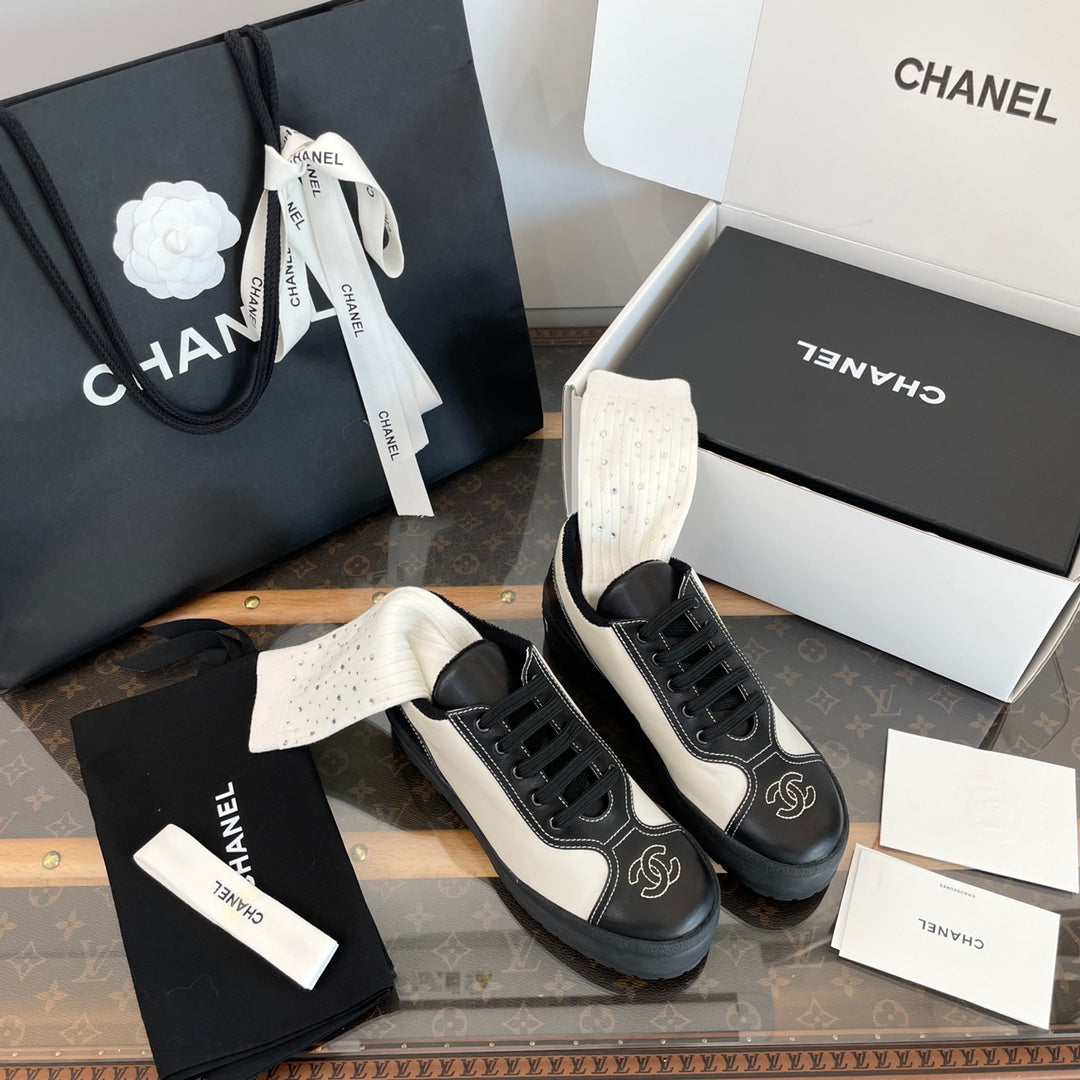 CC Sneaker 40mm In Black Mix White Printed Logo Calfskin 940681