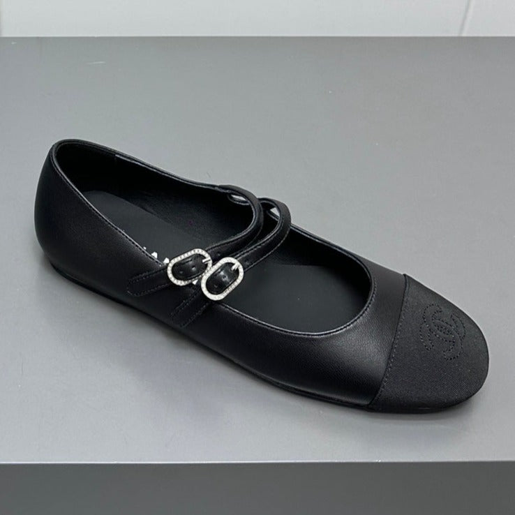 mary jane double strap  black grosgrain calfskin