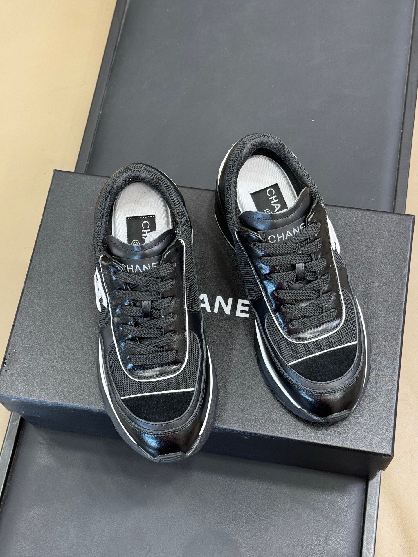 Chanel 2026 Sneaker Black mix White Leather Mesh 592919