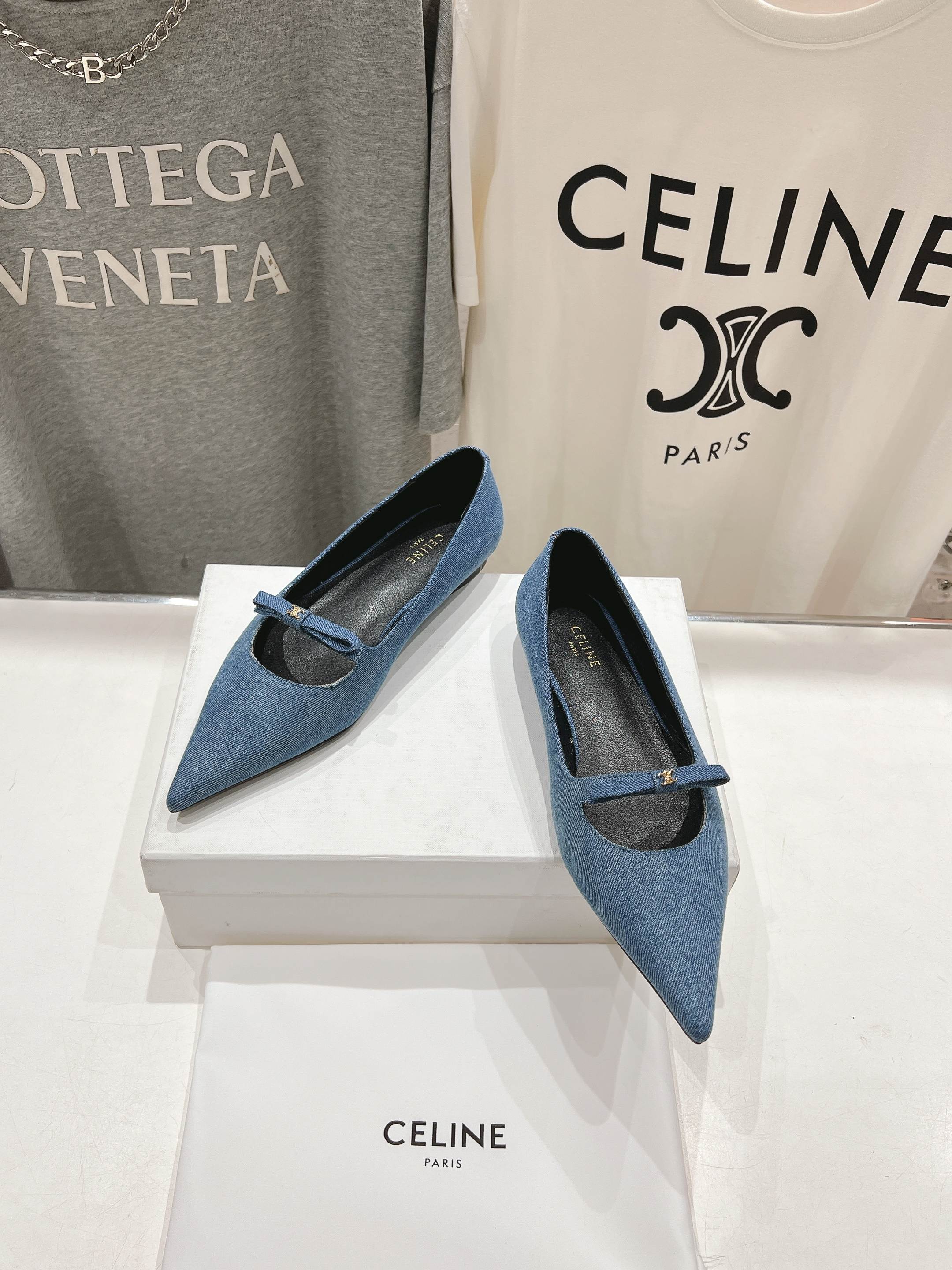 CELINE 25C Ballet Flats Demin Blue Patent Leather 236743