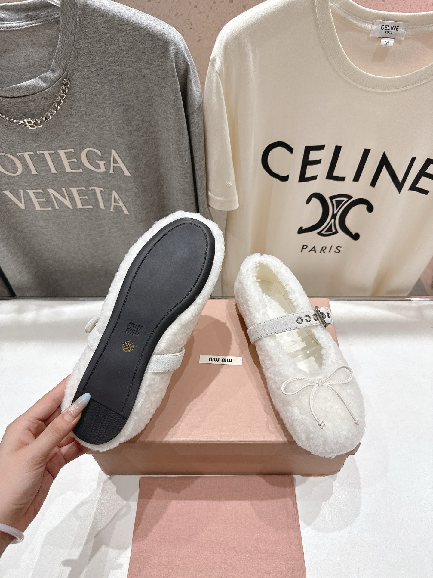 MiuMiu 25 Ballet Flat White Lambskin Wool 535591