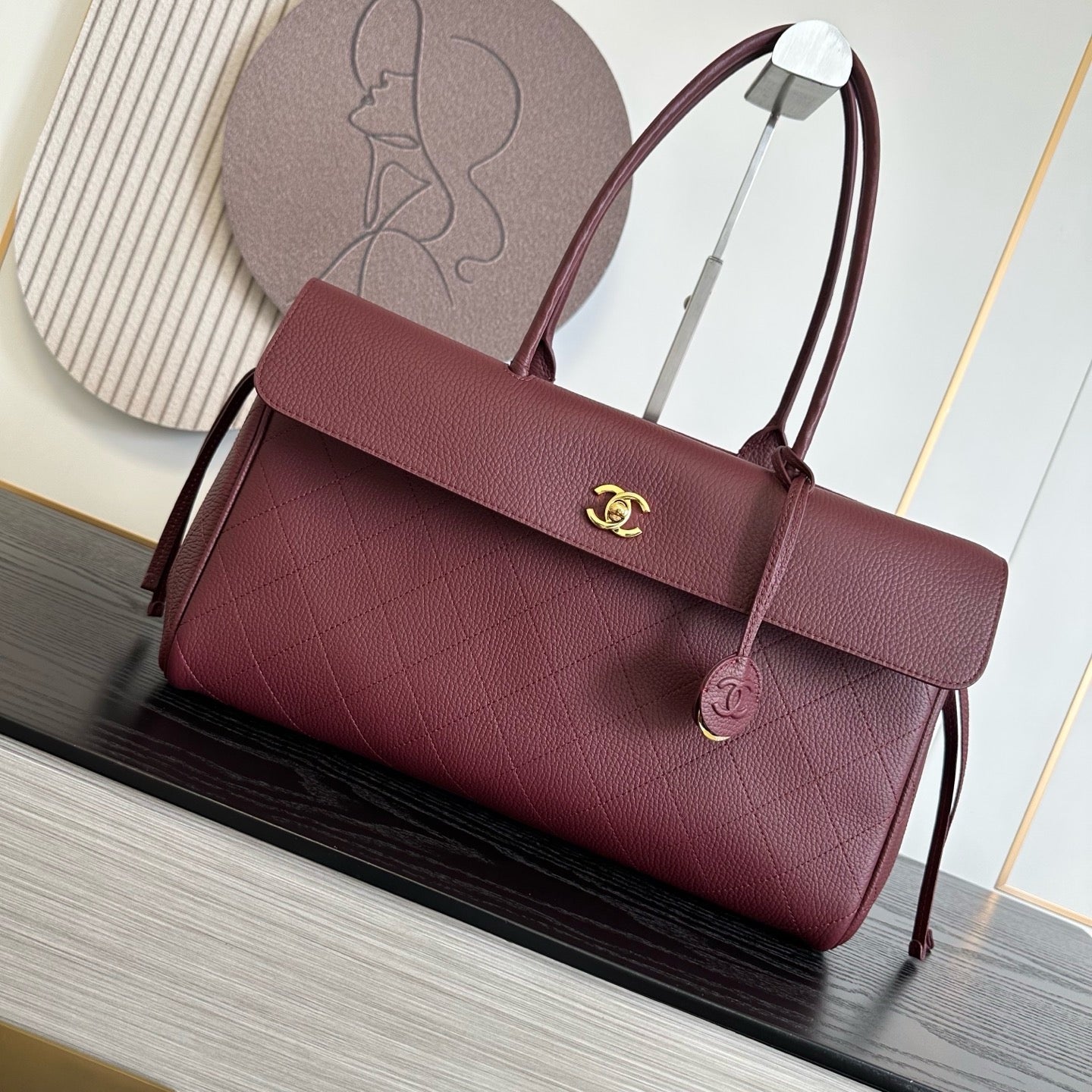 Chanel 2026 Shopping Bag 38cm Burgundy And Brown Calfskin