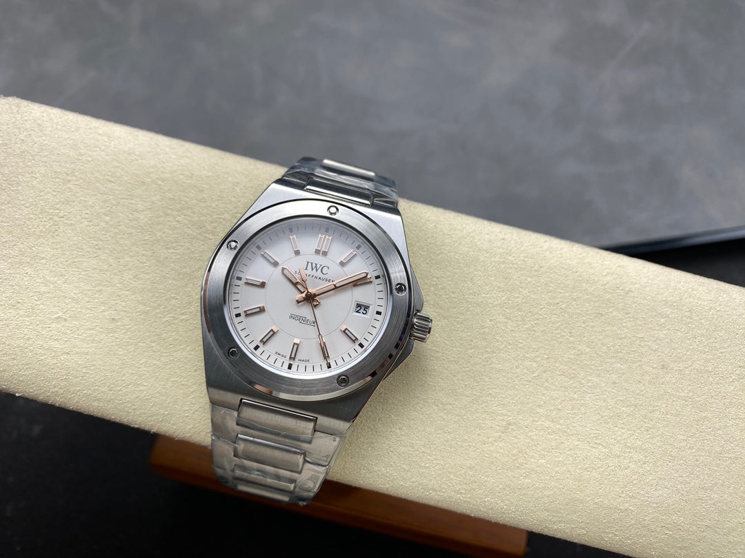 IWC Ingenieur 40mm Cream Dial Pink Gold Numerals Steel Case