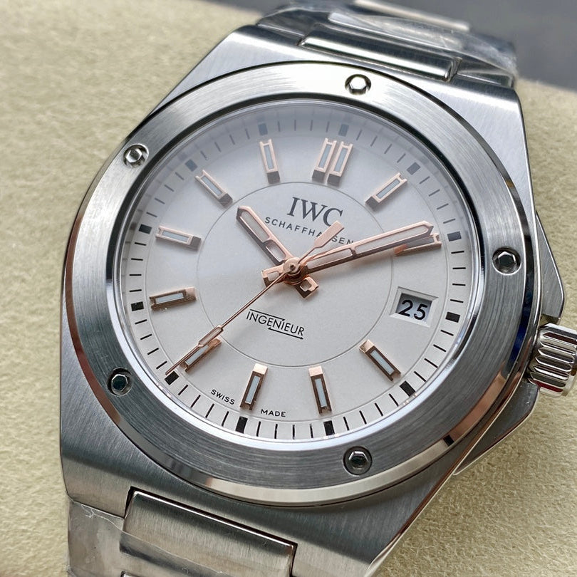 IWC Ingenieur 40mm Cream Dial Pink Gold Numerals Steel Case