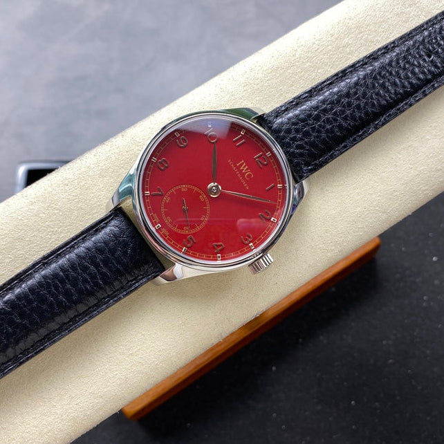 IWC Portuguese 40.4mm Red Dial Steel Case Leather Strap