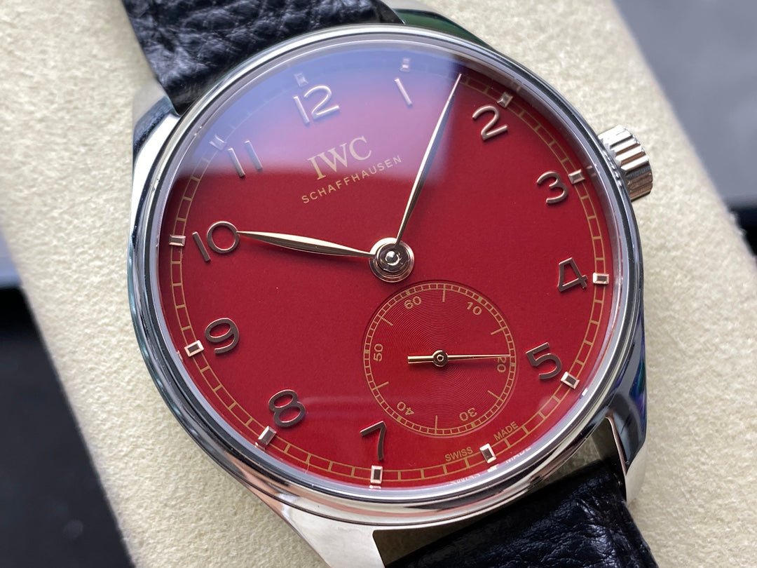 IWC Portuguese 40.4mm Red Dial Steel Case Leather Strap
