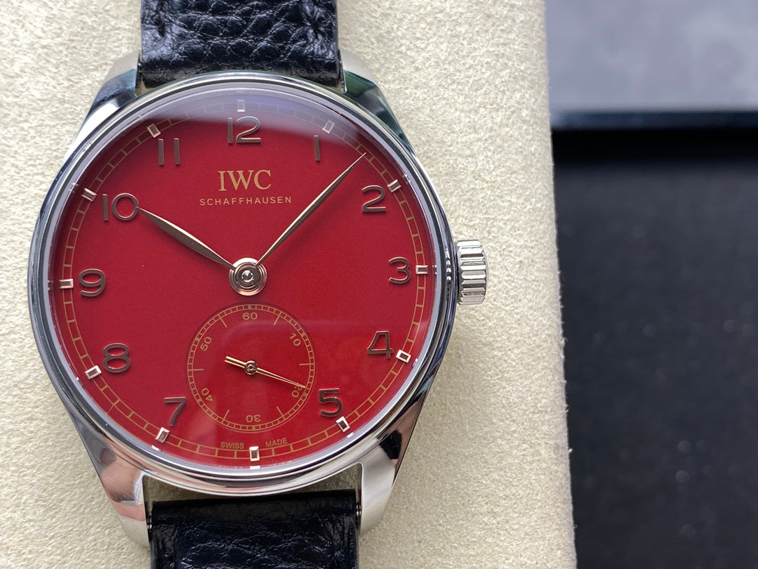 IWC Portuguese 40.4mm Red Dial Steel Case Leather Strap