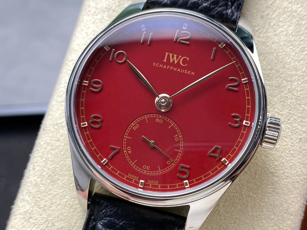 IWC Portuguese 40.4mm Red Dial Steel Case Leather Strap