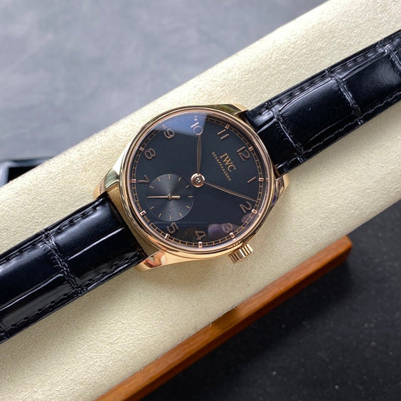 IWC Portuguese 40.4mm Black Dial Pink Gold Case Leather