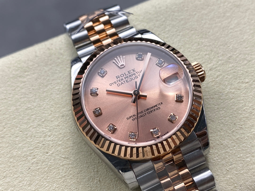Datejust 31mm Pink Gold Steel Salmon Dial Diamond Numerals
