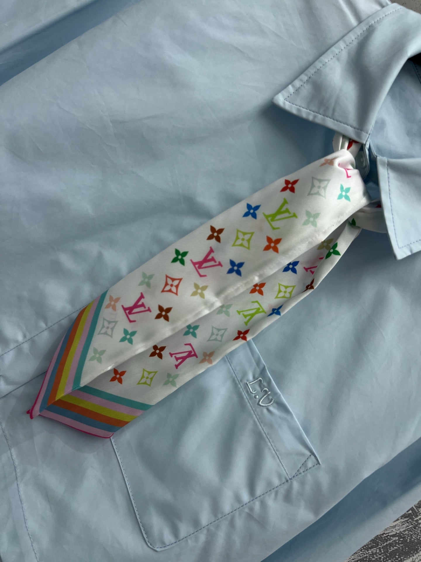 LV 25  Short Shirt Light Blue Cotton