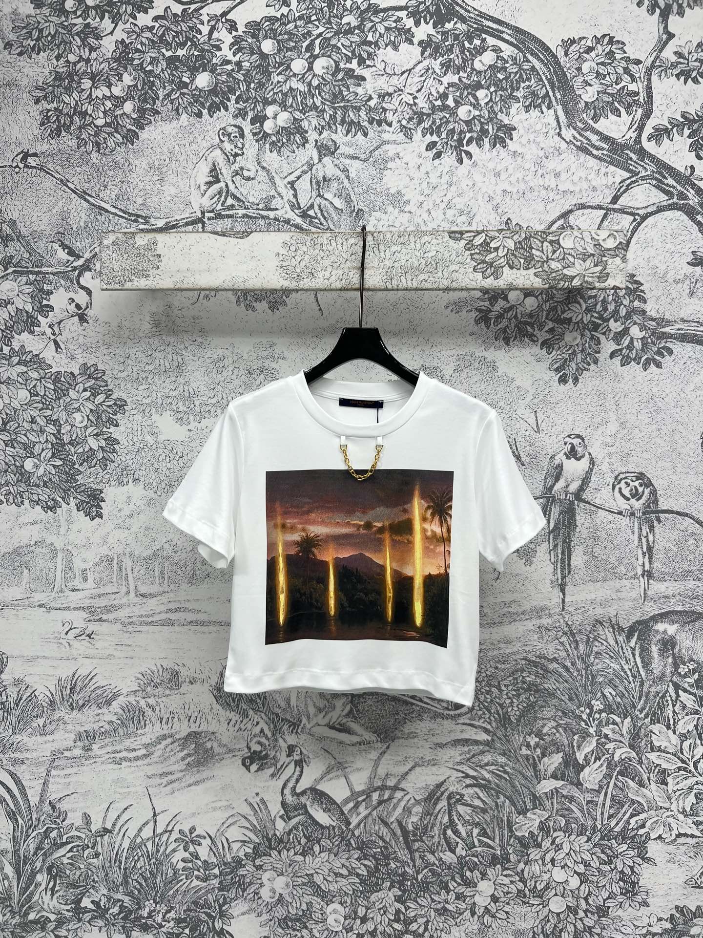 LV 25 Dusk Printed Patch Short-sleeved T-shirt White Cotton