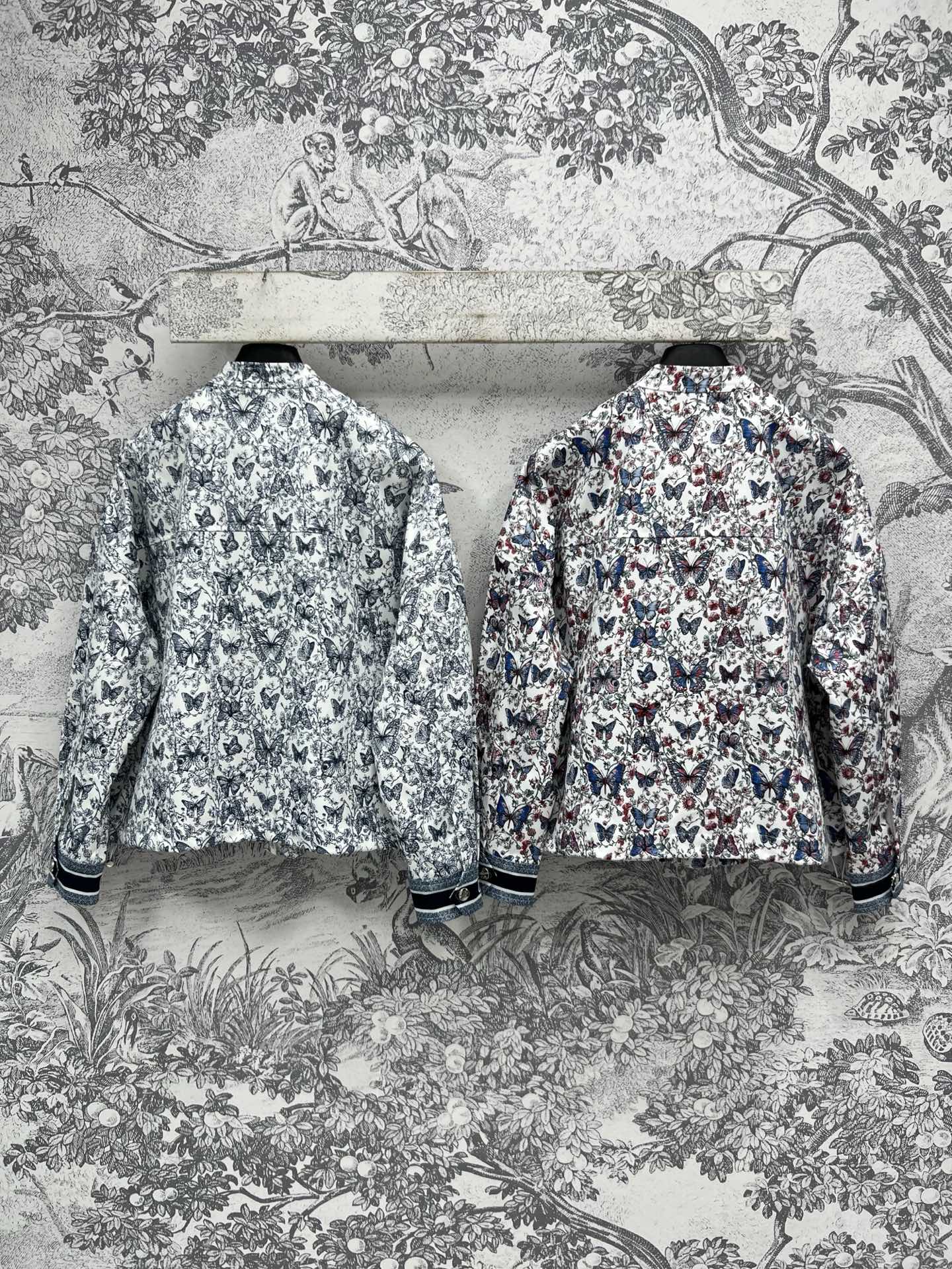 CD 25 Butterfly Floral Print Stand Collar Jacket Polyester