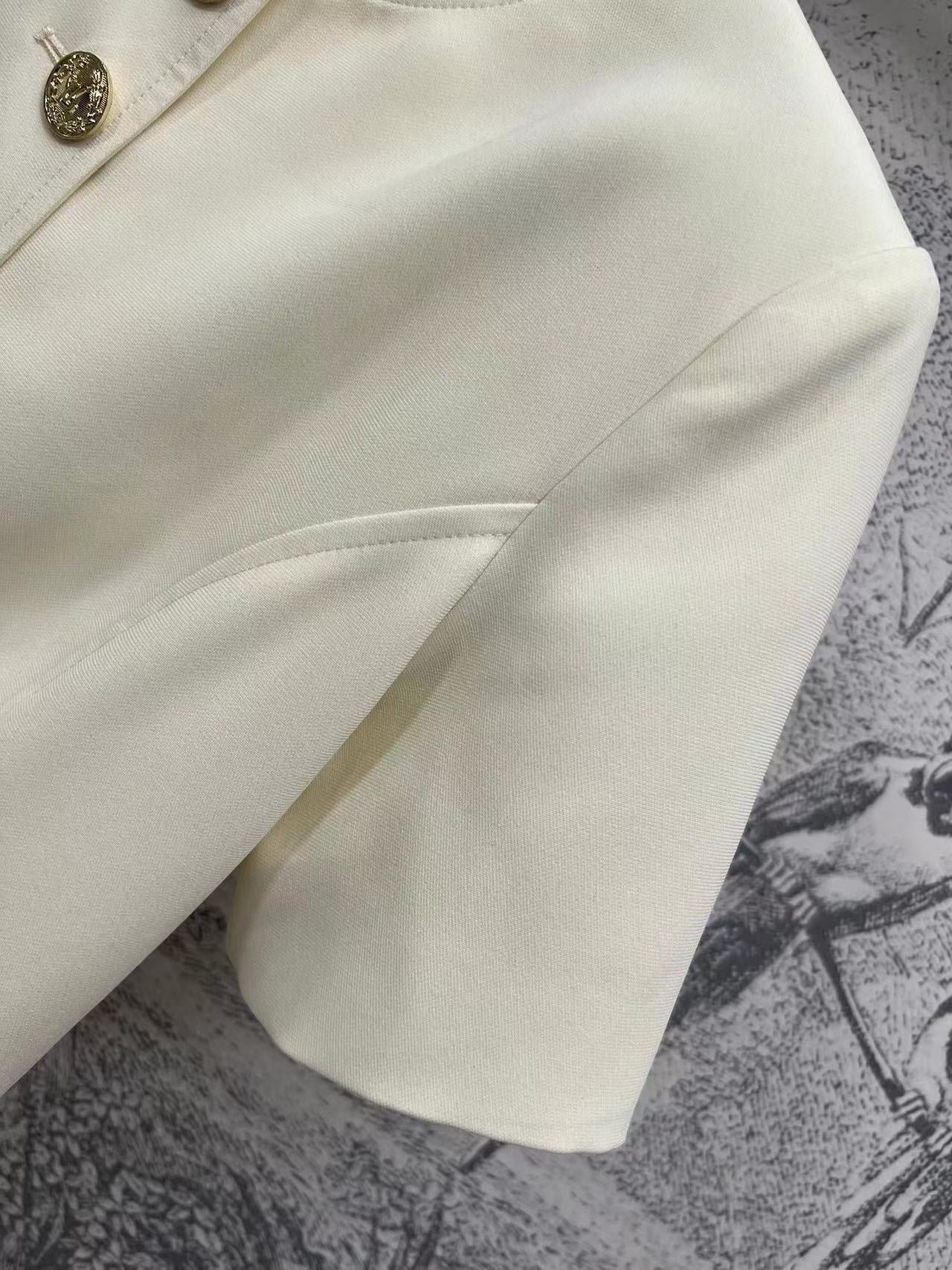 LV 25 Round-Neck Logo Metal Buttoned Dress White Poliester