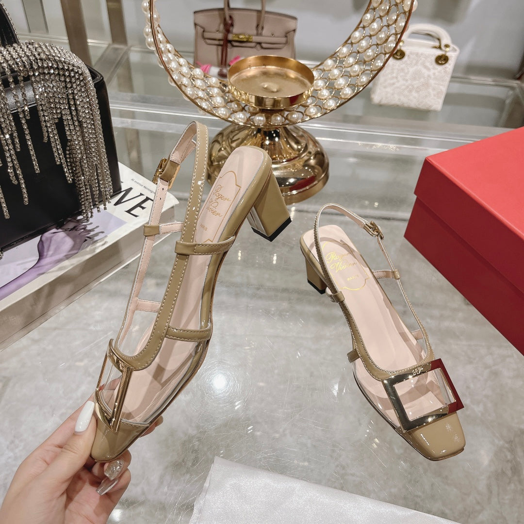 Belle Viv Metal Buckle Slingback Pumps 45 Transparent Camel Patent Leather