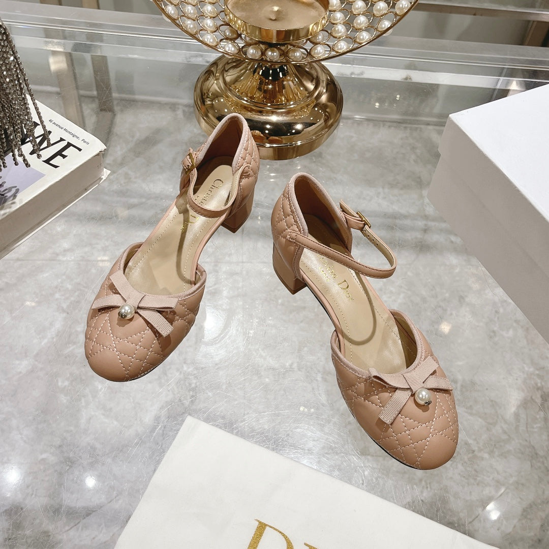 CD Ballet Pump Beige Quilted Cowhide