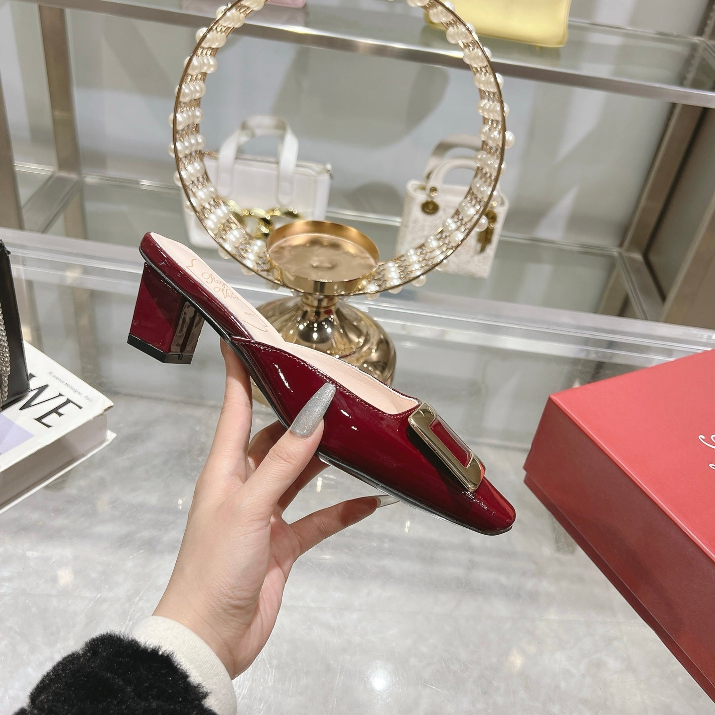 Viv 25 Mules Buckle Red Patent Leather 235351