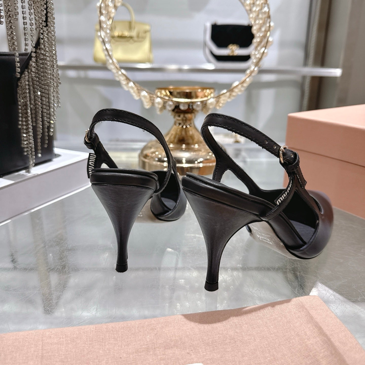 Miu 26 High Heel Slingback 75 Black Cowhide 592081