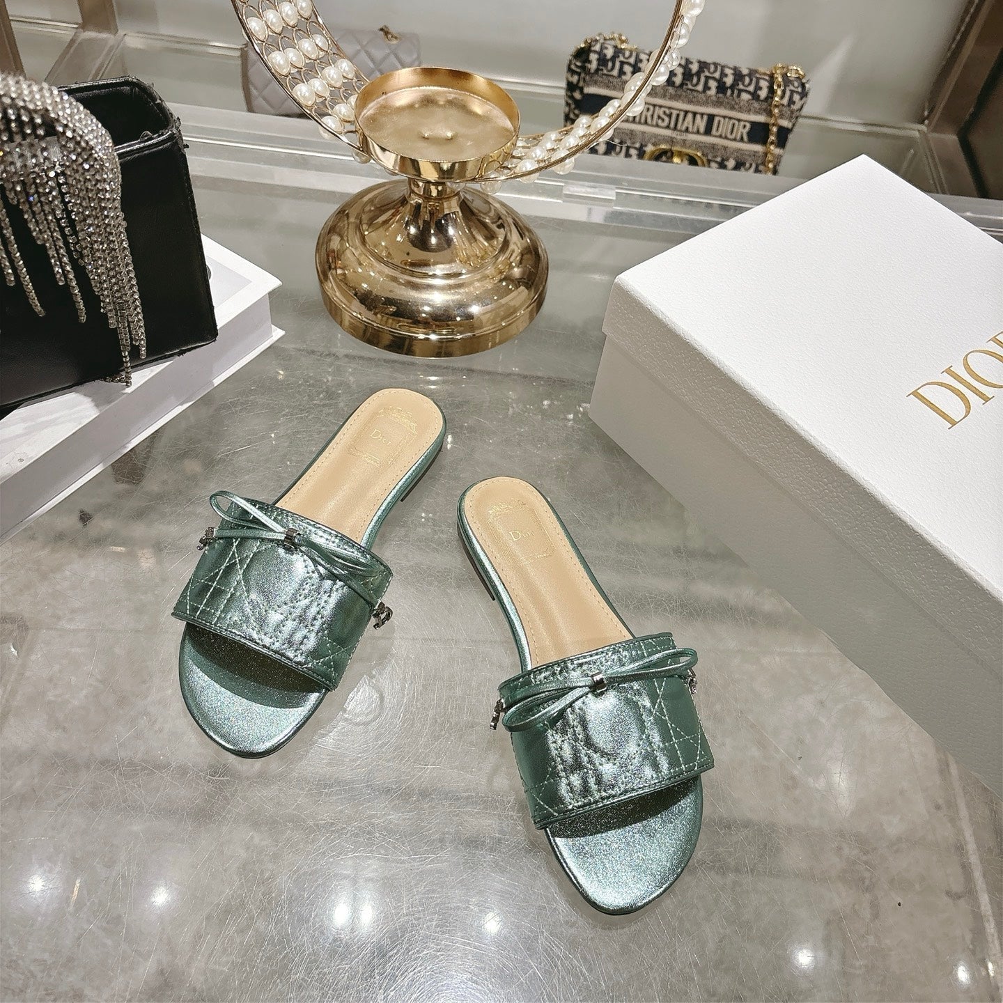 CD 26s Slippers Metallic Mint Calfskin 679867