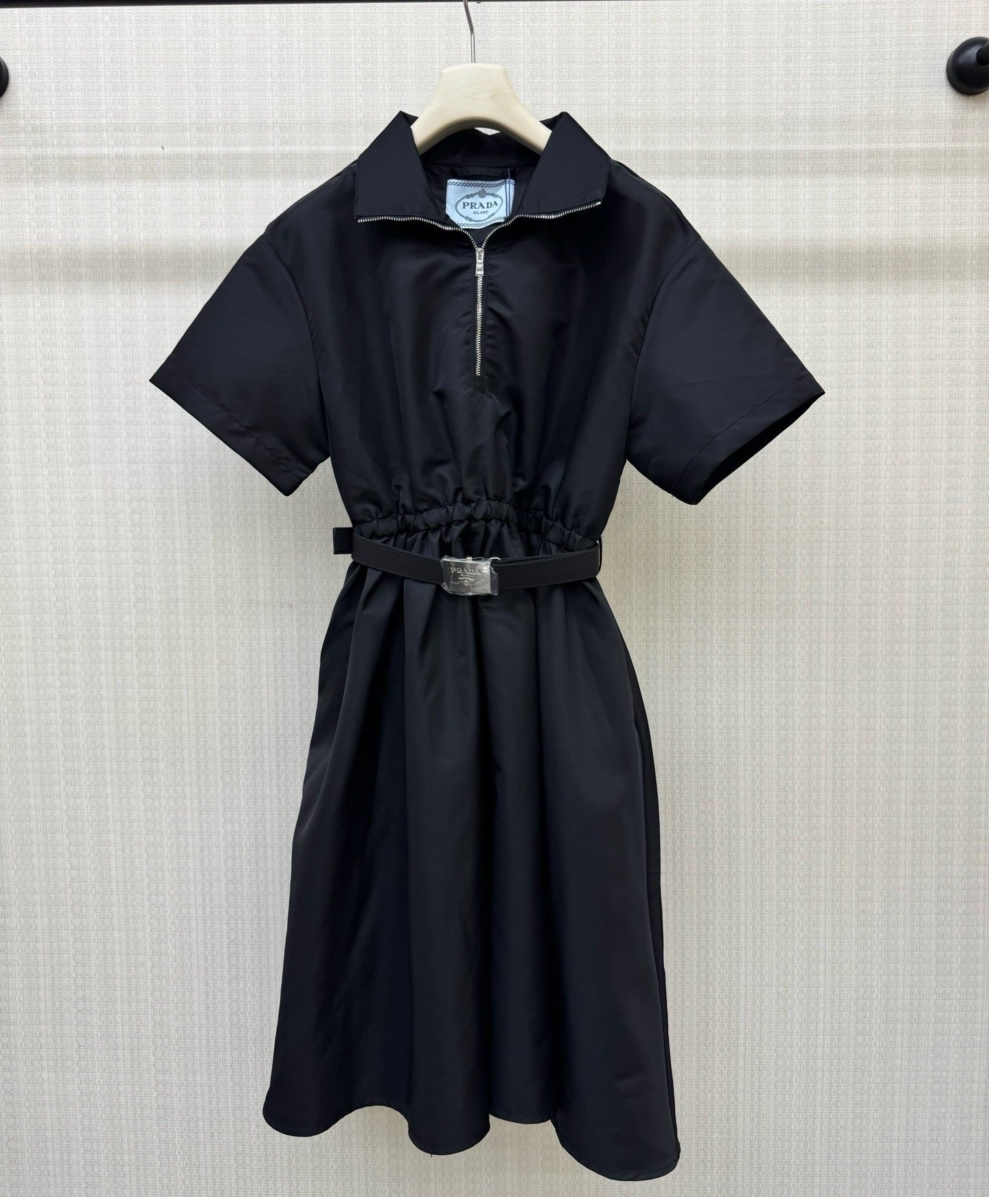 Prada 2026 Half-Zip Belt Dress Black Polyamide 399129