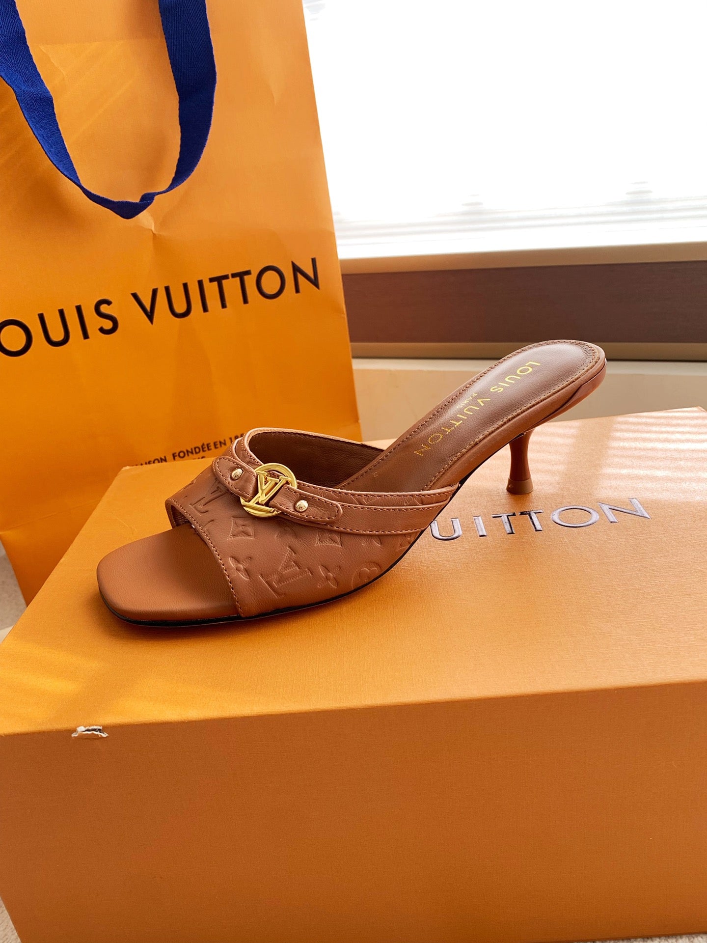 LV 26s High Heels 55 Slippers Brown Sheepskin 614981