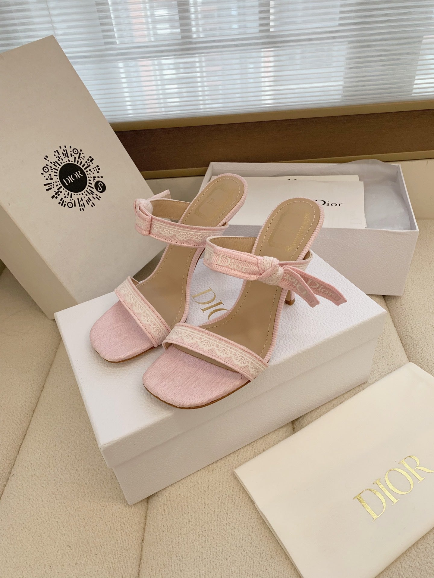 CD 26s High Heel Sandal 100 Pink Canvas Sheepskin  664178
