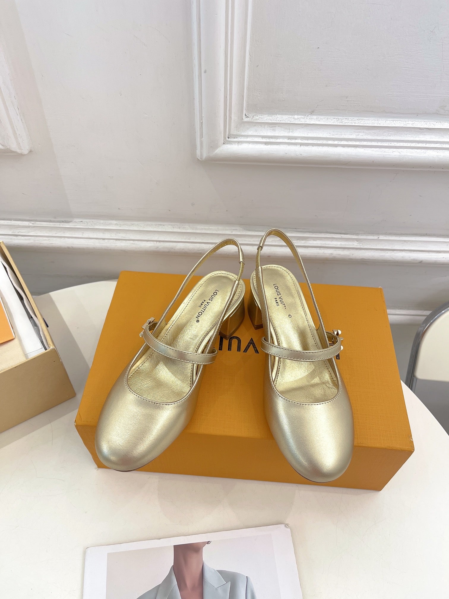 LV Romy Slingback Pump 35mm Metallic Gold Lambskin