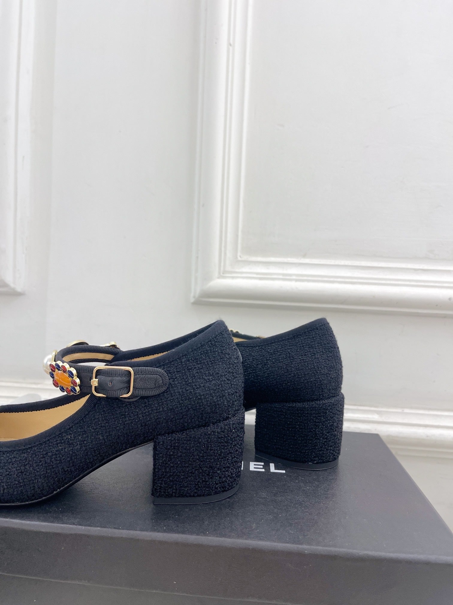 CC High Mary Janes 55mm Black Wool Tweed And Fabric 948815