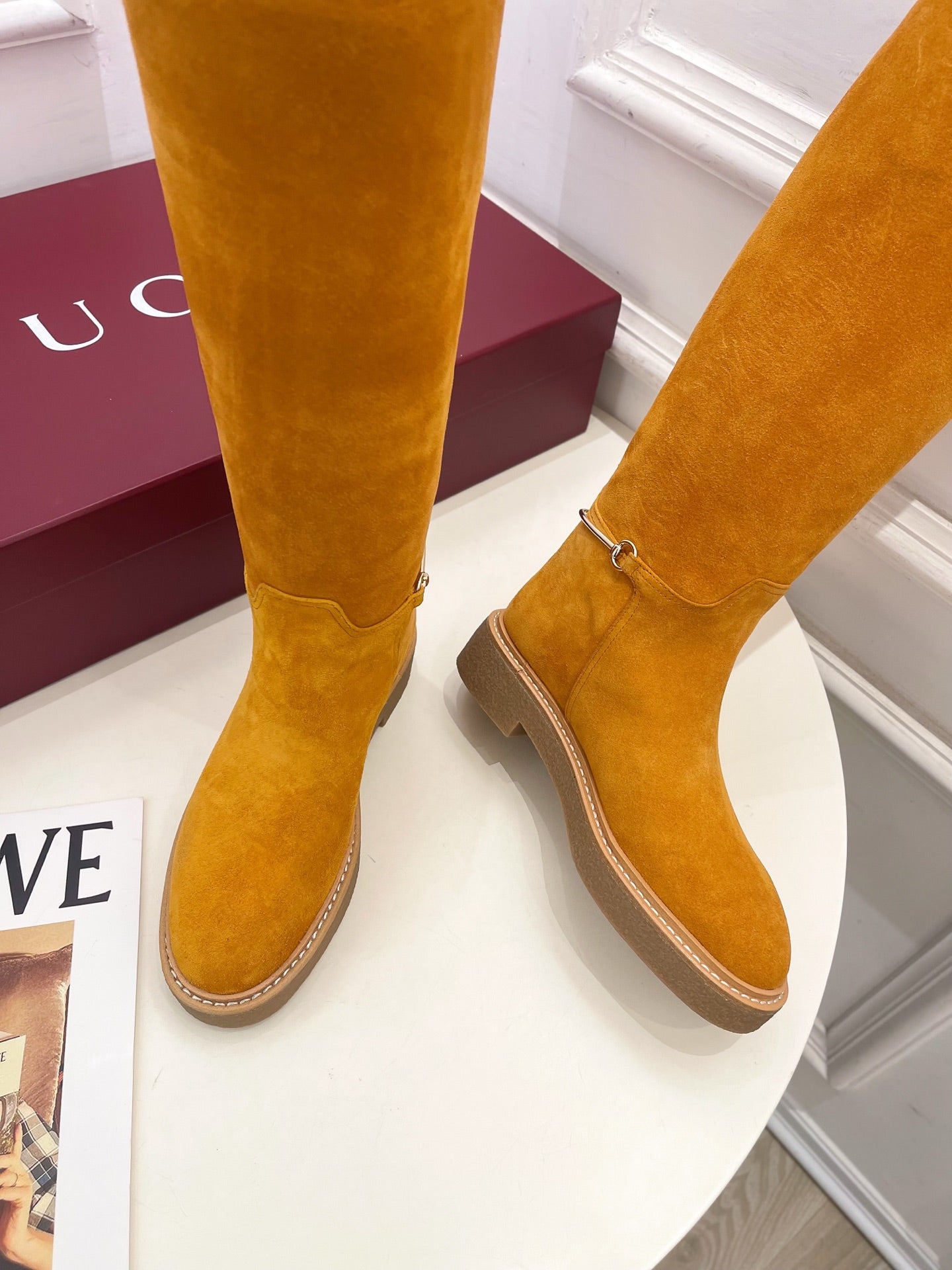 Gucci 25𝐬𝐬 hight boots mustard yellow suede 435370