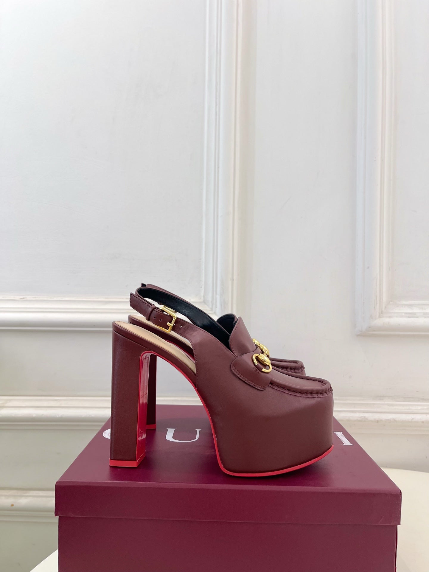 GG 26SS Platform Sandals 130 Burgundy Sheepskin 640263
