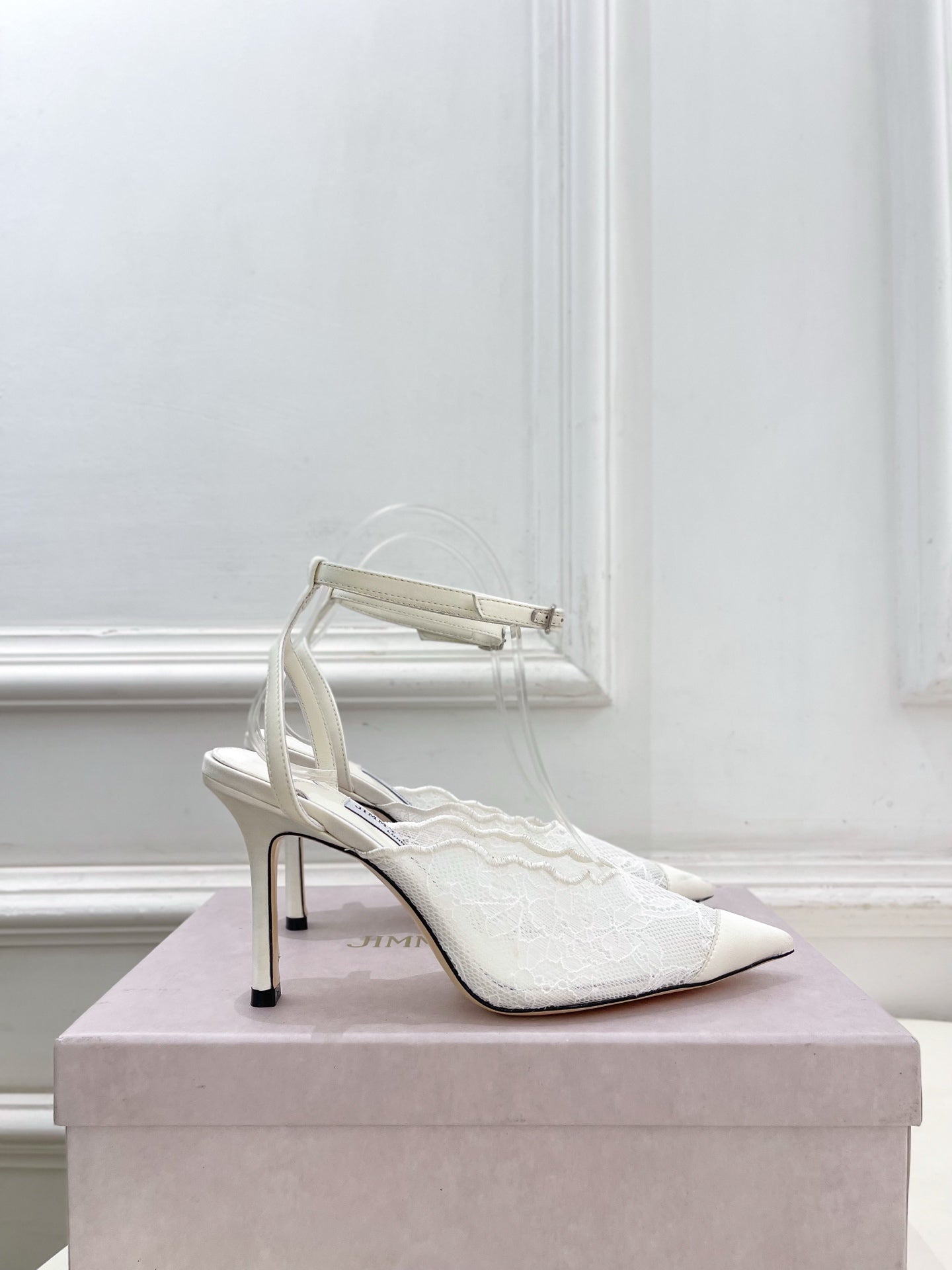 Jimmy Choo 2026 Faiz 90mm Pump White Lace Leather