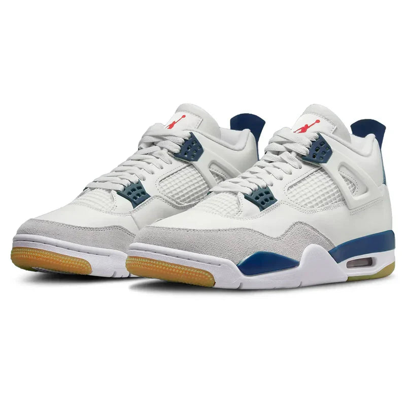 Nike SB x Air Jordan 4 White Navy Blue Gray Suede Leather