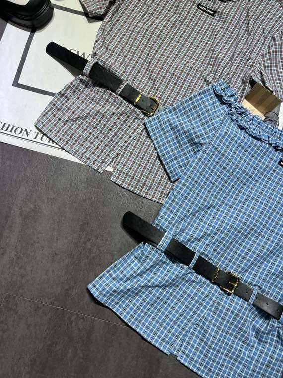Miumiu 2026 Off-shoulder Belted Shirt Cotton