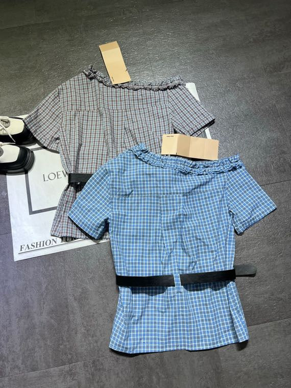 Miumiu 2026 Off-shoulder Belted Shirt Cotton