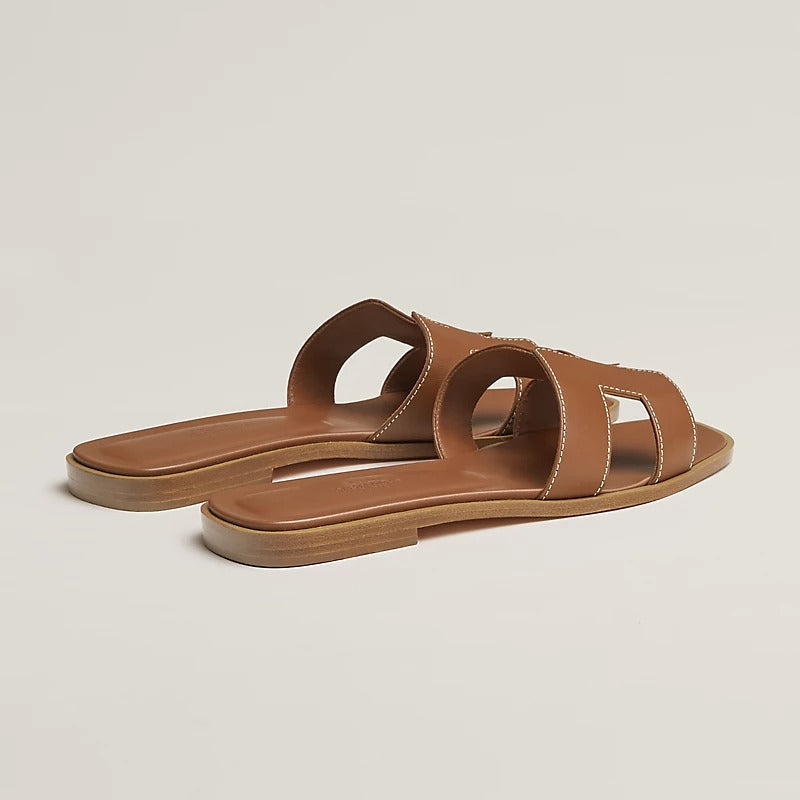 Hermes 0ran Slide Sandal Brown Leather