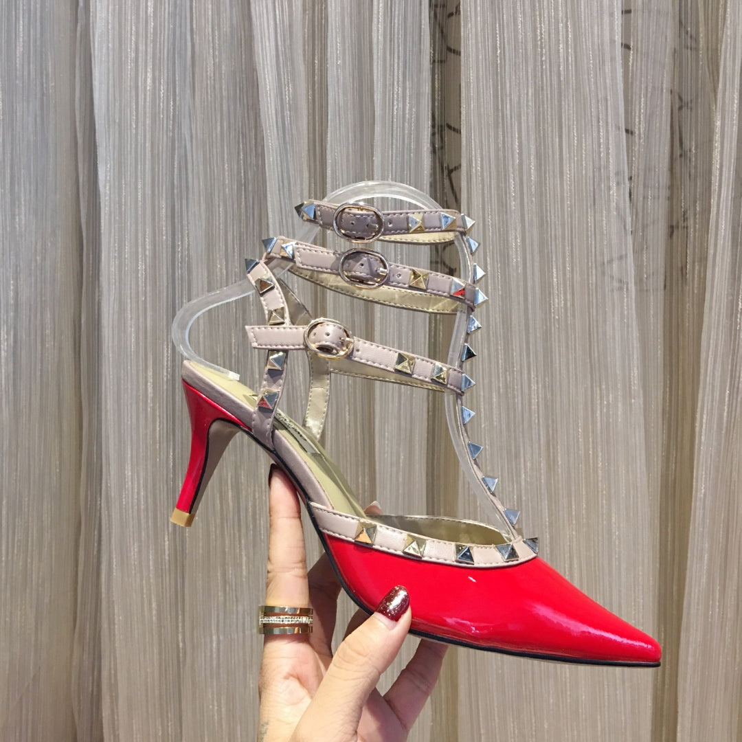 Valentino Rockstud Caged Pumps 65mm Red Patent Leather 239631