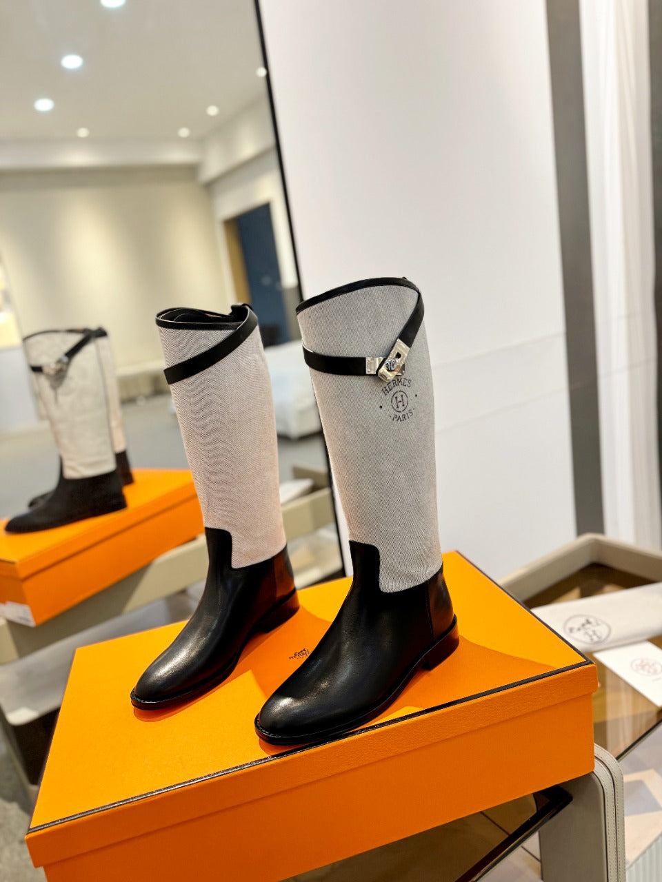 HM Jumping Boot 20mm Black Mix Grey White Cowhide And Tech Fabric  961653