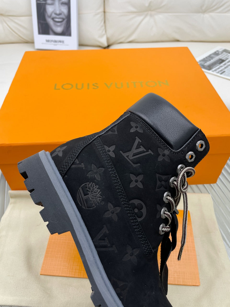 LV x Timberland Ankle Boot 50mm Black Monogram Nubuck Leather